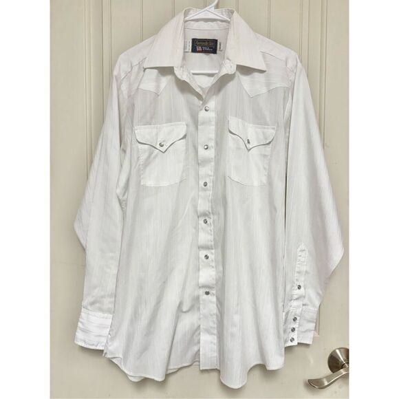 Vintage Panhandle Off White Slim Snap Western Shirt Made in USA Men's 16x34 - Picture 1 of 9